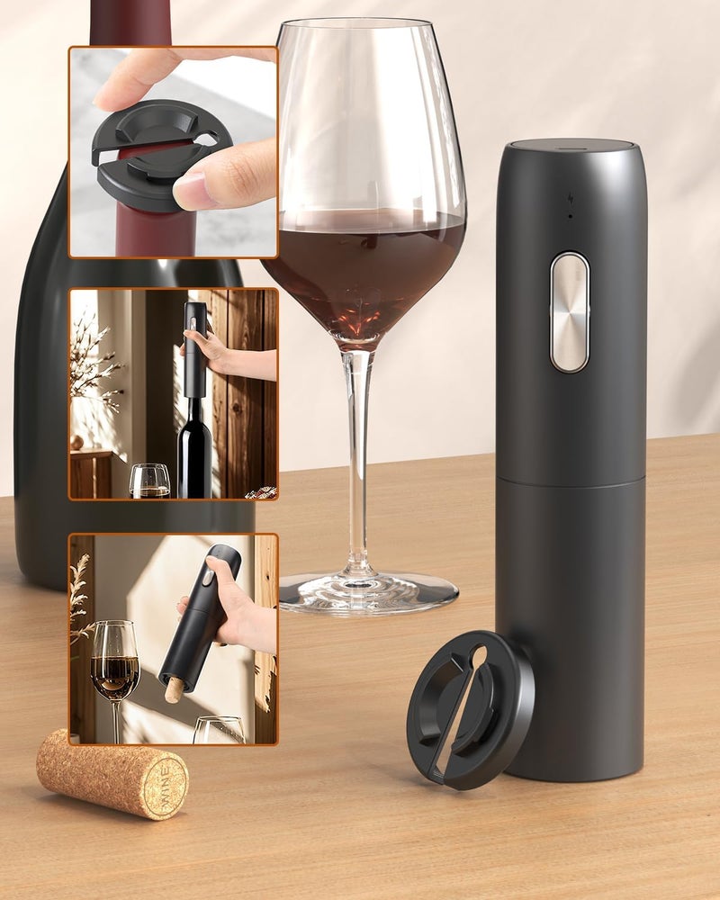 CircleJoy Electric Wine Bottle Opener Set Rechargeable 5-in-1 Wine Set with Foil Cutter, Electric Wine Opener, Electric 2in-1 Wine Aerator & Pourer, Electric Vacuum Wine Stopper, Black Silver - Image 4